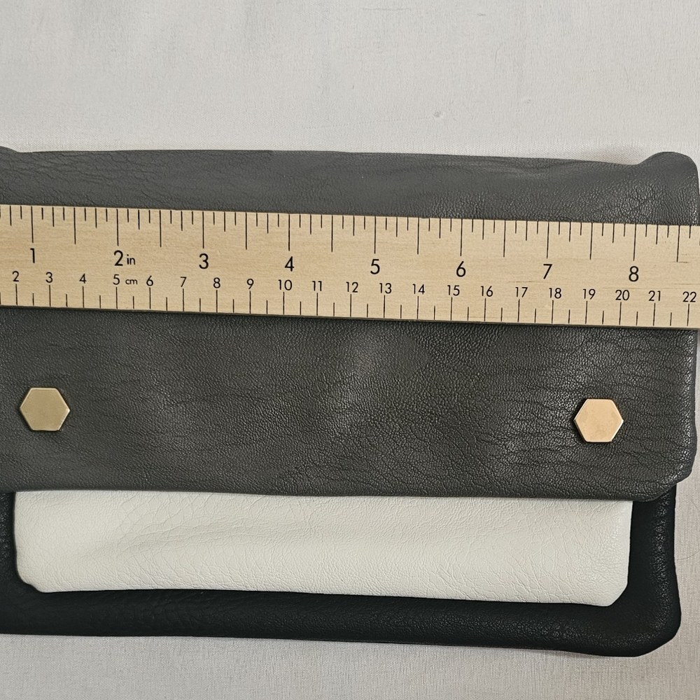 [CESCA] Gray, Wht & Blk Vegan Leather Crossbody Bag/Clutch Removable Gold Chain - Picture 14 of 15